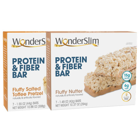 Wonderslim Protein and Fiber Bar Bundle, Fluffy Salted Toffee Pretzel & Fluffy Nutter