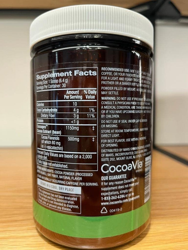 Cocoavia Cardio Health Cocoa Powder, 30 Servings, 500Mg Cocoa Flavanols, Support Heart Health, Boost Nitric Oxide, Improve Circulation, Energy, Preworkout, Vegan, Dark Chocolate Cacao