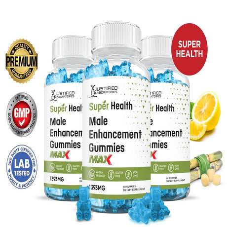 (3 Pack) Super Health Male Enhancement Max Gummies 1393MG 180 Gummys