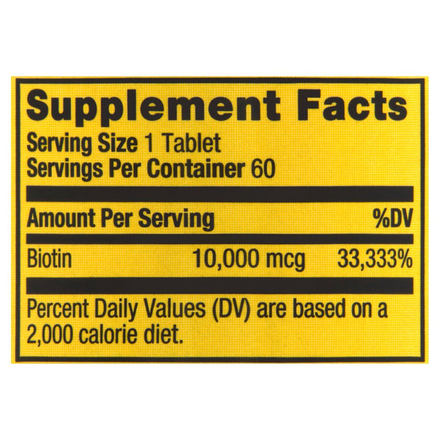 Spring Valley Fast-Dissolve Biotin Dietary Supplement, 10,000 Mcg, 60 Count