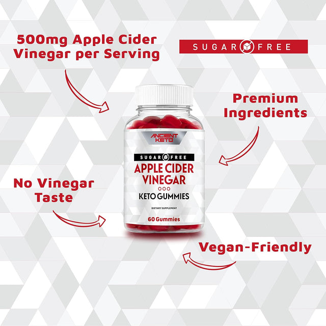 Sugar Free Keto ACV Gummies, Apple Cider Vinegar Gummy with the Mother, Sugarless, Cleanse & Detox, Healthy Weight, Immune Support, Gut Health, Vegan