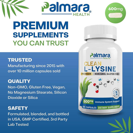 Clean L-Lysine 600Mg, 120 Capsules | Vegan, Non-Gmo, & Gluten Free