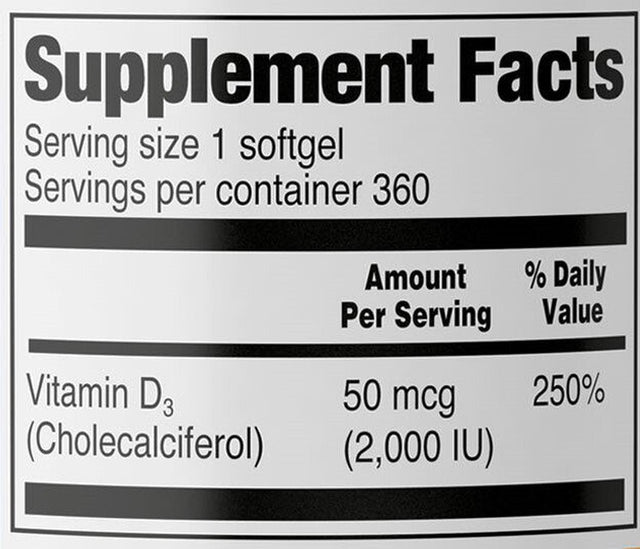 ORZAX Vitamin D3 2000 Iu Softgels, 360 Days Supply, 125 Mcg Vitamin D3, 360 Mini Softgels