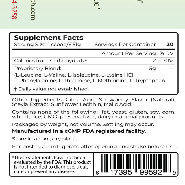 Bodyhealth Perfectamino XP Strawberry (60 Serving) Best Pre/Post Workout Recovery Drink, 8 Essential Amino Acids Energy Supplement with 50% Bcaas, 100% Organic, 99% Utilization