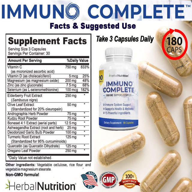 Immune Boosting Combo - D3 Liquid Drops plus Immuno Complete Multi-Ingredient Capsules