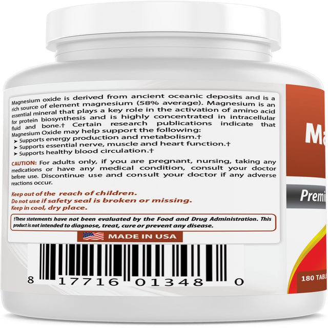 Best Naturals Magnesium Oxide 500 Mg 180 Tablets