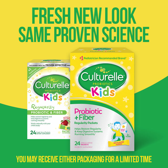 Culturelle Kids Probiotic and Fiber Packets, Digestive Health and Immune Support for Kids 3+ Months, 24 Count