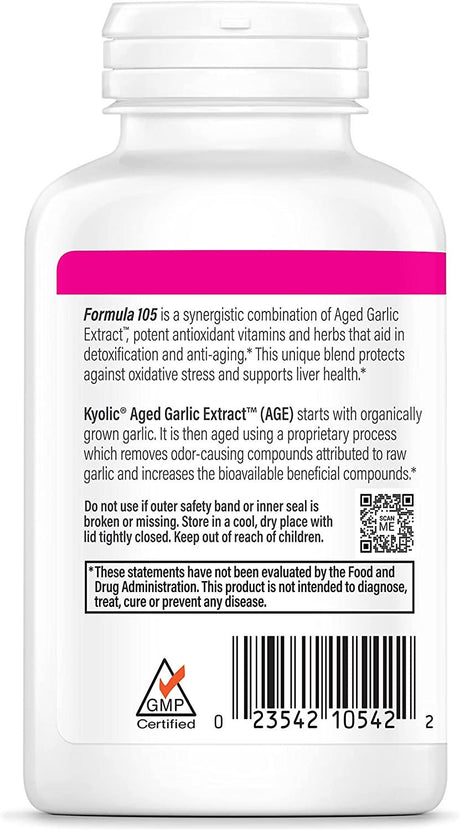 Kyolic Aged Garlic Extract Formula 105, Detox & Anti-Aging, 200 Capsules Packaging May Vary