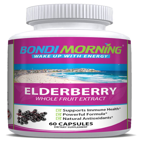 Elderberry Extract Immune Support Supplement – Elderberry Pills for Adults with Vitamins C, B6, and A, Aid Digestion, Immunity – Tasteless Immune Defense Vegetable Capsules by Bondi Morning, 60-Count