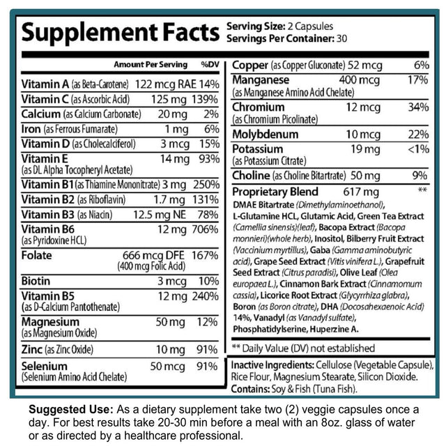 Neurophen Nootropic Brain Booster Supplement - Enhanced Brain Focus, Mental Clarity, Concentration & Memory Support with Bacopa Extract, Phosphatidylserine, Huperzine a - 60 Capsules