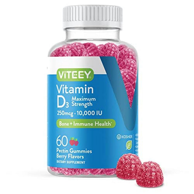 VITEEY Vitamin D3 10,000 IU Gummies, Bone + Immune Health Support, Berry Flavor, 60 Count (Pack of 1)