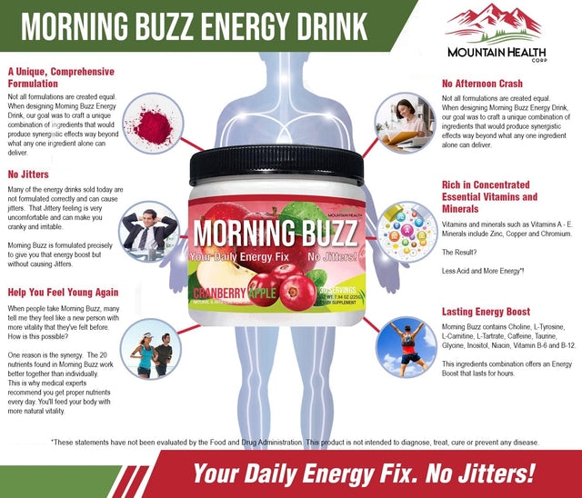 Energy Powder Drink - Energy Boost Drink Mix - Sugar-Free Energy with Antioxidants - Morning Kickstart and Sports Nutrition Endurance Product - 30 Servings, Cranberry Apple, 8 Ounces