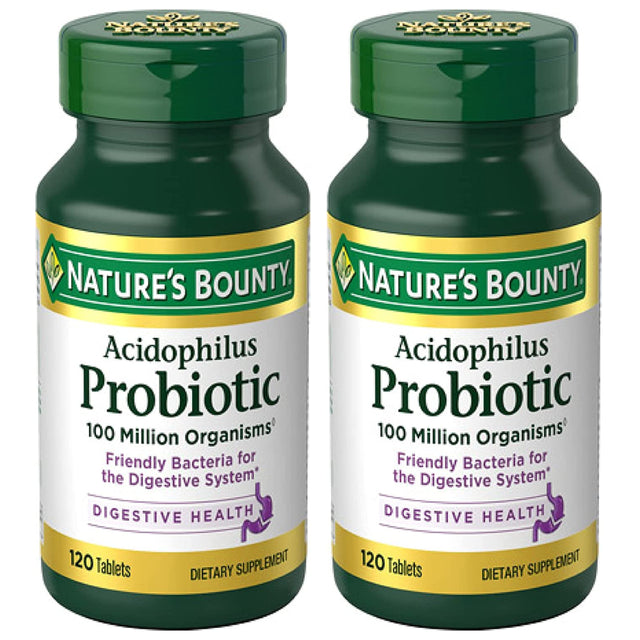 Nature’S Bounty Acidophilus Probiotic, Daily Probiotic Supplement, Supports Digestive Health, 2 Pack, 120 Tablets Each Bottle (240 Tablets Total)