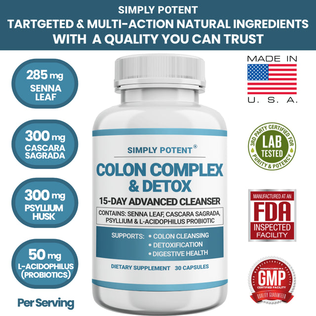 Colon Cleanse Detox Capsules for Colon Health, 15 Day Colon Cleanser Supplement W/Probiotic & Natural Laxative for Constipation Relief, Digestive Health, Colon Detox, Weight Loss & Energy Boost 30 Ct