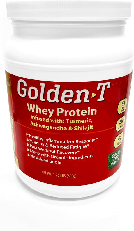 Golden-T Whey Protein, Vanilla - 1.76 Lbs (800G), Post Work Out, Grass Fed Whey, Turmeric, Ashwagandha & Shilajit