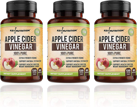 Apple Cider Vinegar 1500Mg, 100% Organic, Pure & Raw - Healthy Digestion & Detox Support - (Pack of 3) 180 Day Supply.