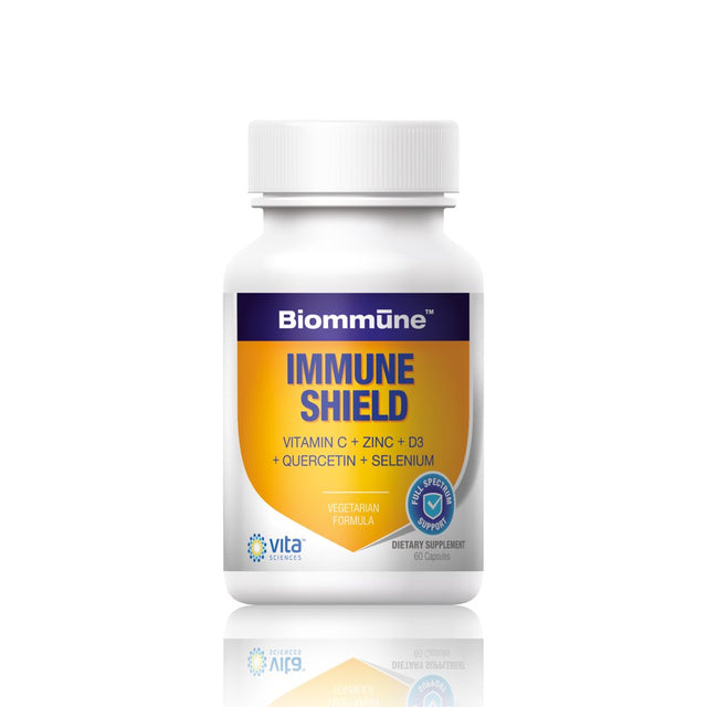 BIOMMUNE Immune Shield - Once-Daily Clinical Formula, Immune Booster with Stomach-Friendly Zinc, Quercetin, Buffered Vitamin C, D3, Selenium and NAC.