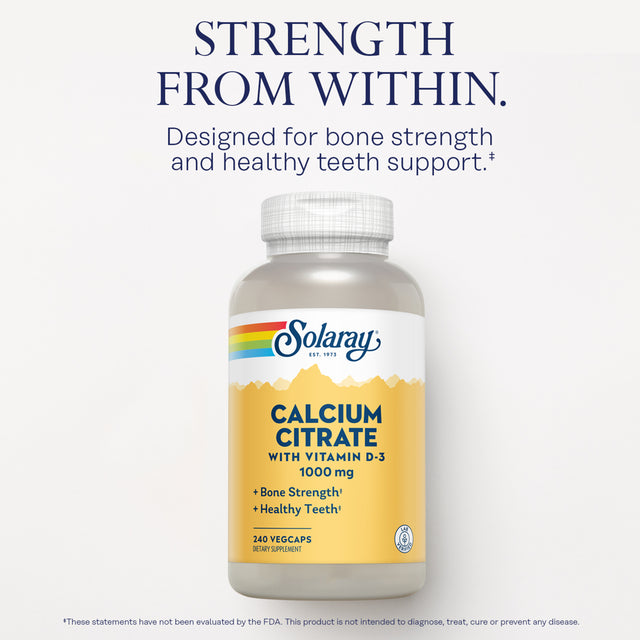 Solaray Calcium Citrate W/ Vitamin D3 1000Mg, Healthy Bones & Teeth, Heart, Muscle & Nerve Support, 60 Serv, 240 Vegcaps