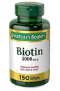 Biotin by Nature'S Bounty, Vitamin Supplement, Supports Metabolism for Cellular Energy and Healthy Hair, Skin, and Nails, 5000 Mcg, 150 Softgels