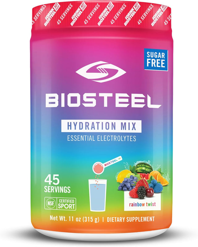 Biosteel Zero Sugar Hydration Mix, Great Tasting Hydration with 5 Essential Electrolytes, Rainbow Twist Flavor, 45 Servings per Tub