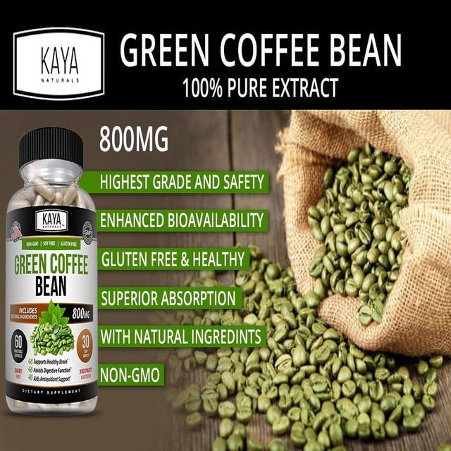 Kaya Naturals Green Coffee Bean 60Ct - Weight Management, Antioxidant, Blood Pressure Support- 800Mg