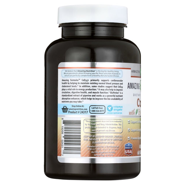 Amazing Formulas Coq10 (Coenzyme Q10) 400 Mg (Non-Gmo,Gluten Free)- 60 Softgels. Coenzyme Q10 Is Key for the Proper Function of Many Organs * Coq10 Primarily Supports Cardiovascular Health