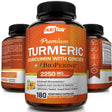 Turmeric Curcumin with Ginger and Bioperine Black Pepper Antioxidant Supplement, 180 Capsules - 100% Natural, Non-Gmo, Vegan Best Maximum Potency