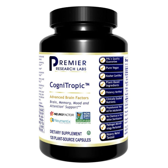 Premier Research Labs Cognitropic - Supports Memory, Thinking, Learning & Attention with Spearmint Extract, Organic Rosemary Leaf, Choline & Whole Coffee Fruit Extract - 120 Plant-Source Capsules