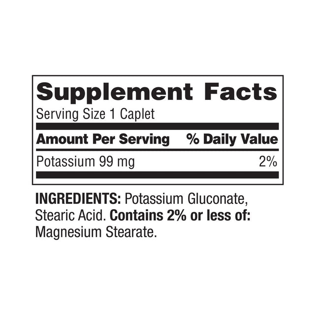 Spring Valley Potassium Heart Health Dietary Supplement Caplets, 99 Mg, 250 Count