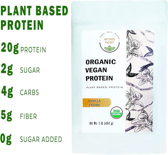 Organic Vegan Protein Powder - Plant Based Protein, Vanilla Flavor - Non Dairy, Lactose Free, No Sugar Added, Gluten Free, Soy Free, Non-Gmo, Ketogenic Vegan Blend - 1 Lb, 16 Ounce