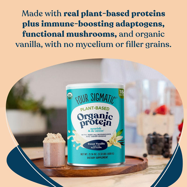 Four Sigmatic Organic Vegan Protein Powder | 18G Plant-Based Protein per Serving | Gluten Free, Dairy Free, Soy Free, Non-Gmo with No Filler Ingredients | 21.16Oz, 15 Servings | Sweet Vanilla