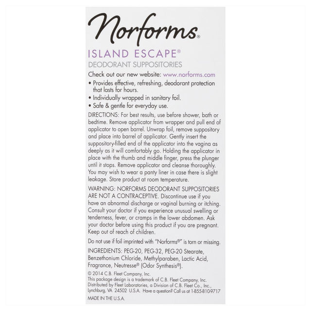 Norforms Feminine Deodorant Suppositories, Island Escape, 12 Ct