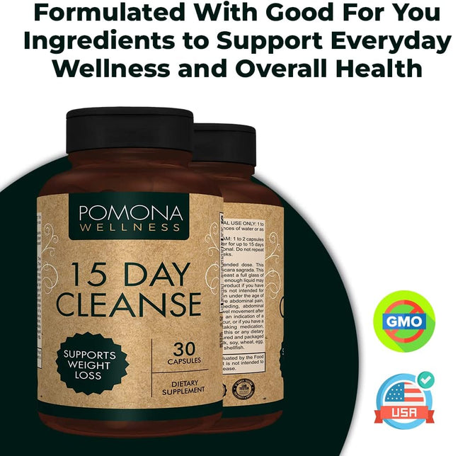 Pomona Wellness 15 Day Cleanse Capsules, Supports Digestive Health and Gut Health, Helps Reduce Bloating, Remove Waste and Boost Energy, Non-Gmo, 15 Day Supply, 30 Count