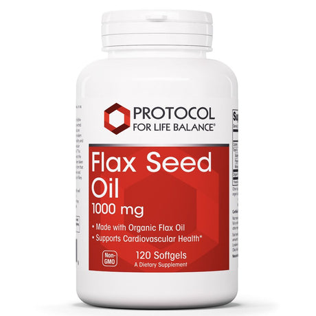 Protocol for Life Balance - Flax Seed Oil 1000 Mg - Made with Organic Flax Oil to Support Cardiovascular Heart Health, Appetite Suppressant, Constipation Relief, and Improve Gut Health - 120 Softgels