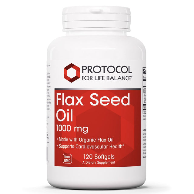 Protocol for Life Balance - Flax Seed Oil 1000 Mg - Made with Organic Flax Oil to Support Cardiovascular Heart Health, Appetite Suppressant, Constipation Relief, and Improve Gut Health - 120 Softgels