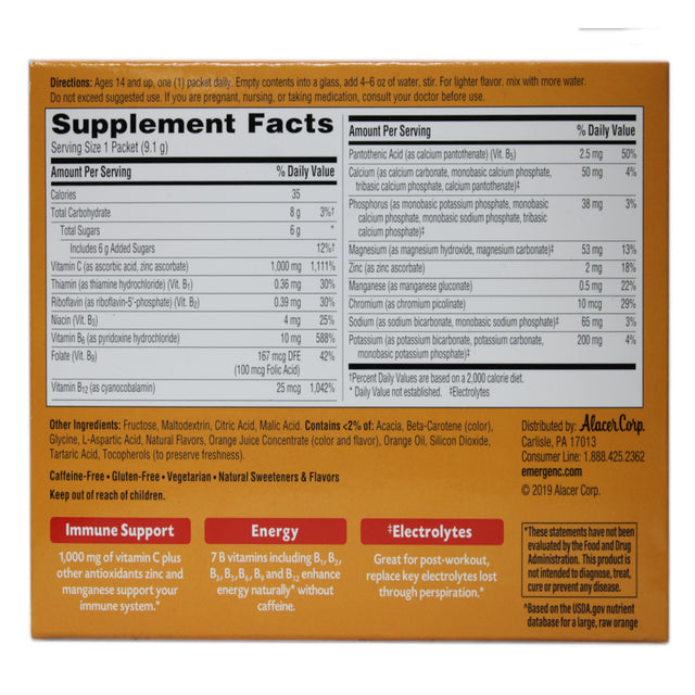 Emergen-C Vitamin C Flavored Fizzy Drink Mix Packets, Super Orange 30 Ea (Pack of 2)