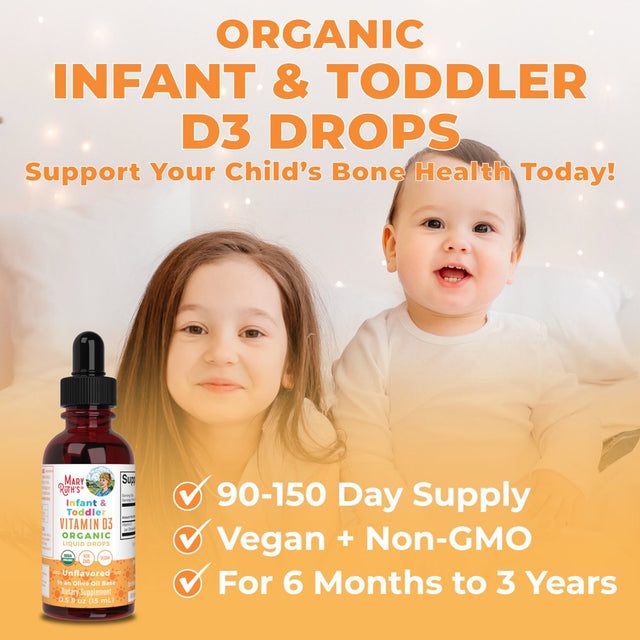 Maryruth Organics | Organic Infant and Toddler Vitamin D3 Liquid Drops | Vegan, Gluten Free, Non-Gmo | 90-150 Servings