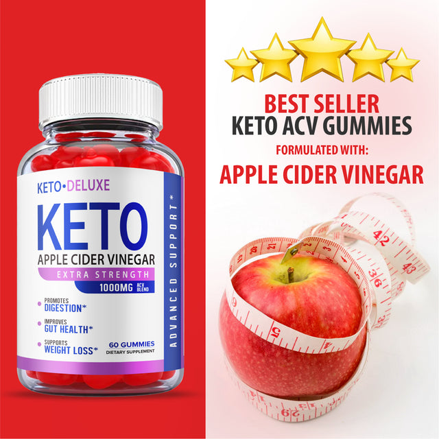 Keto ACV Deluxe Gummies - Official Formula, Vegan - Keto Deluxe Gummies, Keto Deluxe ACV Gummies, Keto Delux Gummy Apple Cider Vinegar Weight Shark Loss, Vitamin B12, Beet Root Juice (60 Gummies)