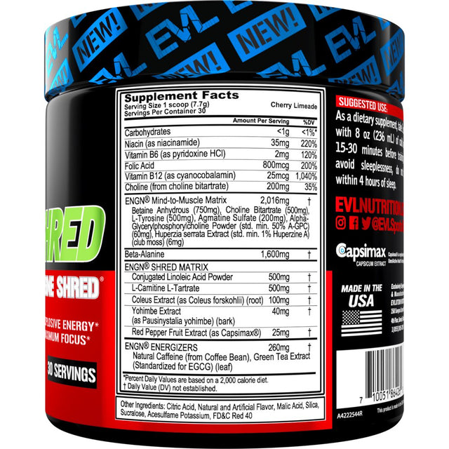 Pre Workout Powder for Weight Loss - ENGN Shred Thermogenic Fat Burner Formula for Women & Men - Creatine-Free Pre Workout Supplement 30 Servings (Cherry Limeade)