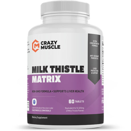 Milk Thistle Tablets by Crazy Muscle: Herbal Liver Support / Cleanse & Regenerator Detoxifier - 60 Pills