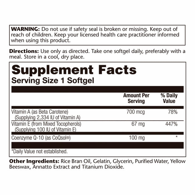 Solaray Bio Coq-10 100 Mg | Enhanced Absorption | Vitamins a & E | Healthy Heart & Cellular Energy Support (60 CT)