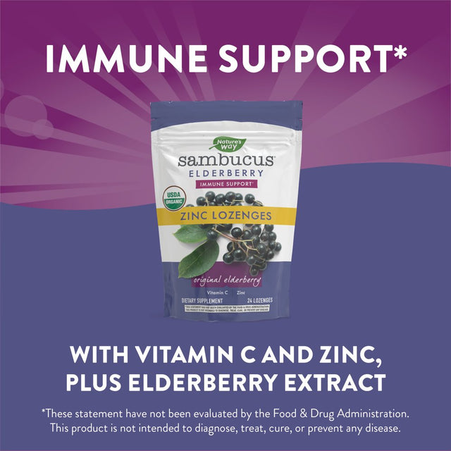 Sambucus Organic Zinc Lozenges with Elderberry and Vitamin C, Berry Flavored, 24 Count