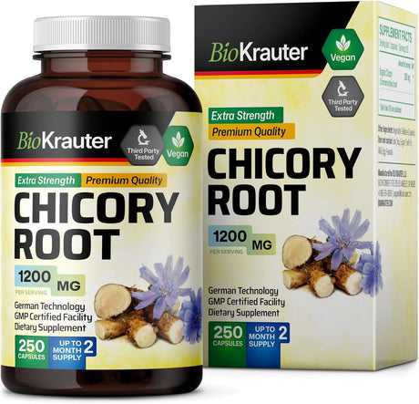 Chicory Fiber Supplement - Organic Chicory Root Powder 1200 Mg - Inulin Capsules for Digestion Health Support - 250 Vegan Pills