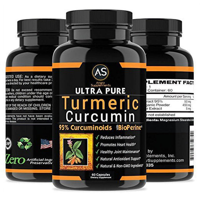 Angry Supplements Ultra Pure Turmeric Curcumin 95% Curcuminoids All-Natural Capsules (60 Count)