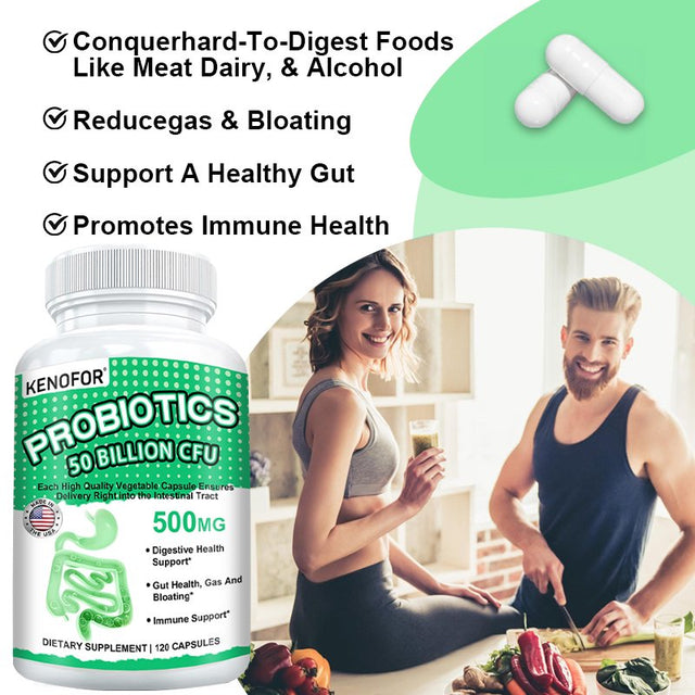 KENOFOR Probiotic 50 Billion for Women and Men, with Lactobacillus Acidophilus, for Digestive, Colon and Immune Support, Daily Gas Relief, Dairy-Free