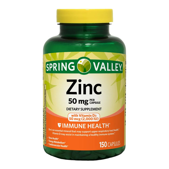 Spring Valley Zinc with Vitamin D Immune Health Capsules Dietary Supplement, 50 Mg, 150 Count