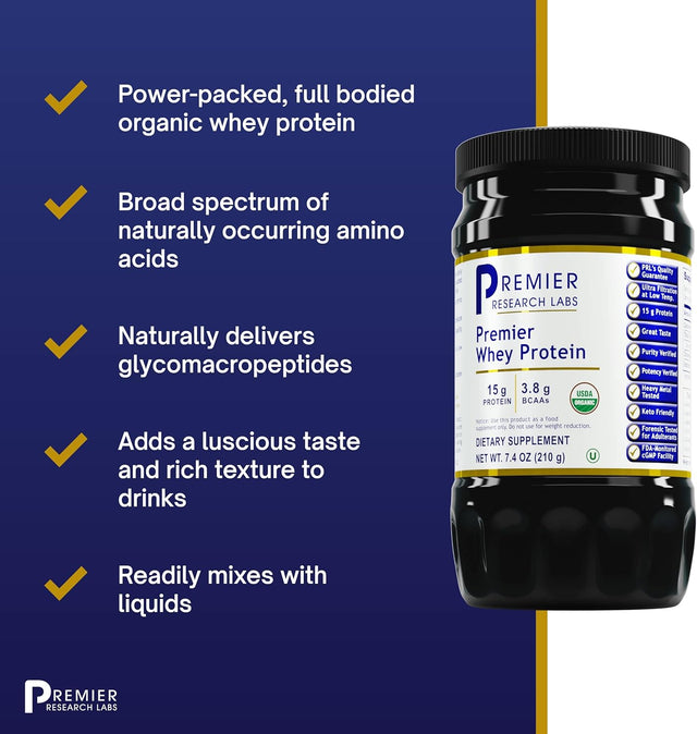 Premier Research Labs Whey Protein Powder - Amino Acid Protein - Low Heat Filtered - Kosher Drink Mix - 7.4 Oz