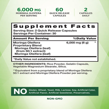 Nature'S Truth Moringa Capsules 1000Mg | 60 Count | Complete Green Superfood | from Moringa Oleifera Leaf Powder | Non-Gmo, Gluten Free