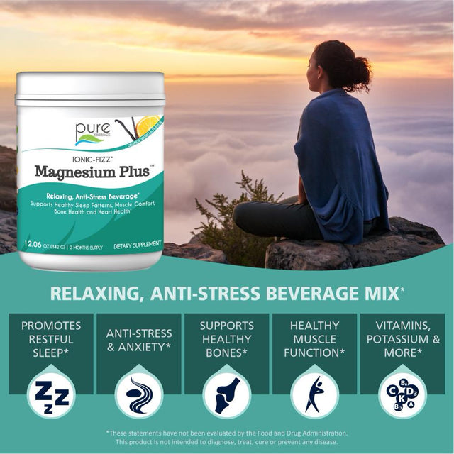 Ionic Fizz Magnesium plus - Supplement with Zinc, Potassium, and 12 Other Nutrients -Natural Sleep Aid and anti Stress Powder by Pure Essence - Orange Vanilla - 12.06 Oz