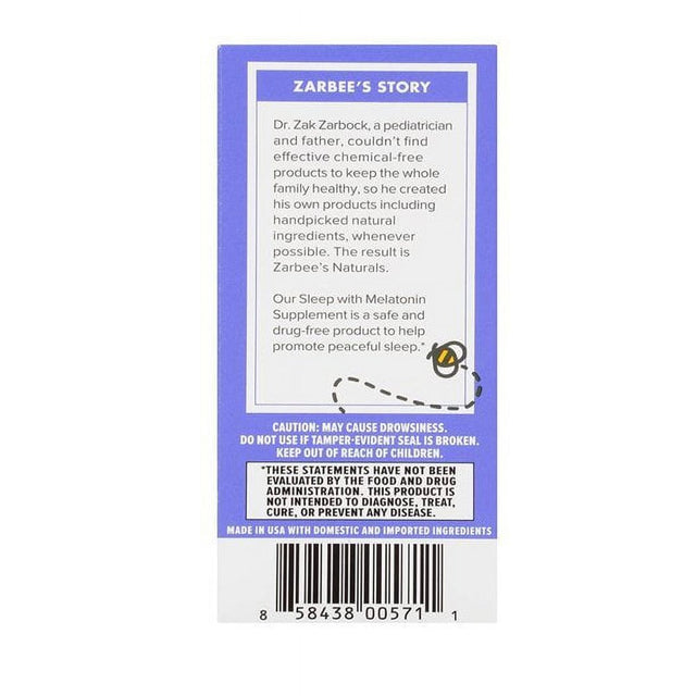 Zarbee'S Naturals Children'S Sleep Liquid with Melatonin Vitamin and Supplement 1.1 Oz